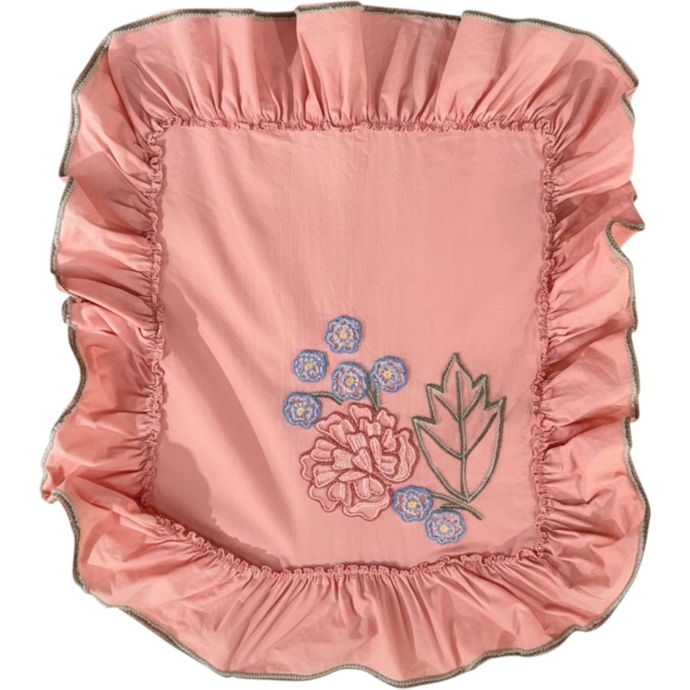 Unbranded Floral Embroidered Ruffle Pillow Sham Pink Standard Shabby Chic